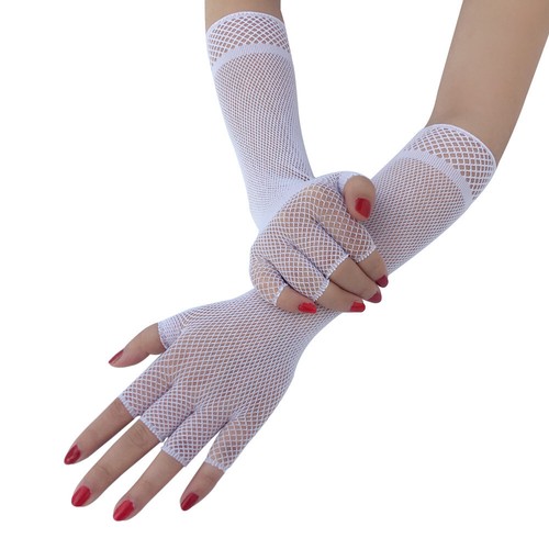 Women's Rhinestone Fishnet Long Gloves - Mesh Elbow Length Rave Gloves, Costume & Party Accessories