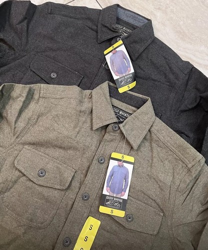 Mens Flannel Chamois Shirt- Grizzly Mountain-Small-green,gray-lot Of 2 - Picture 2 of 7