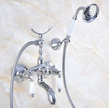 Polished Chrome Bathtub Clawfoot Faucet Mixer Tap Telephone Handheld Shower