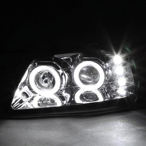 99-04 Ford Mustang Base V6 GT Chrome Projector Headlight Dual Halo w/ LED Chrome - Picture 2 of 4
