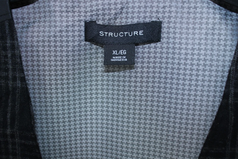 Structure Vest Mens Size XL Black Gray Plaid Wool Blend Waistcoat 4 Button - Image 3 of 3