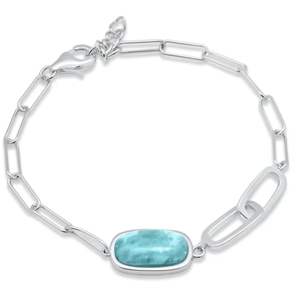 Brazalete Larimar Natural con Eslabón Plata de Ley .925 6.5" + 1" Ajustable Foto 2 de 2