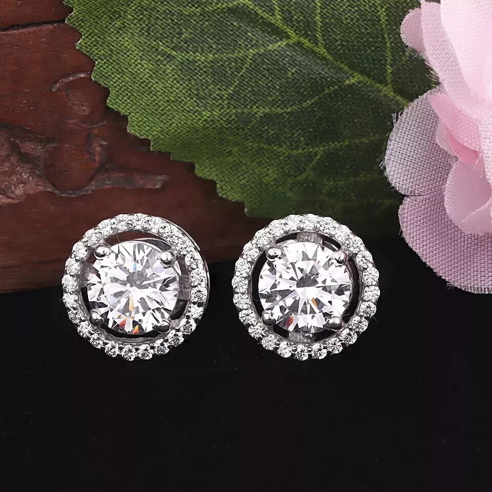 Women's 14K White Gold Plated Lab Created Diamond Stud Earrings 1.50Ct Round Cut