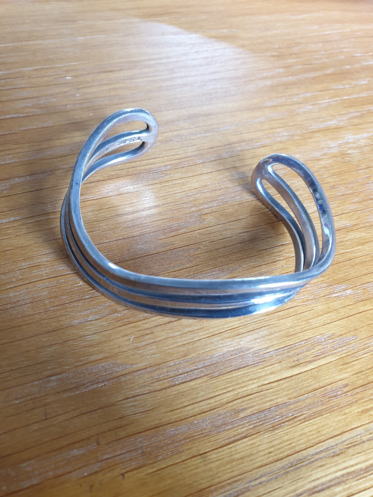 29.7g Heavy Triple Wave Cuff Bangle Solid Silver … - image 1