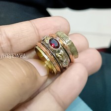 Garnet Cut Red Gemstone 925 Sterling Silver Spinner Ring Meditation Jewelry