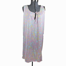 Vintage 80s American Maid Nylon Nightgown Floral Pastel Size lLarge