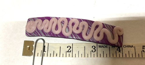 Artisan made- Polymer clay hair barrette Clip -Purple Pink swirl- handmade - Picture 3 of 5