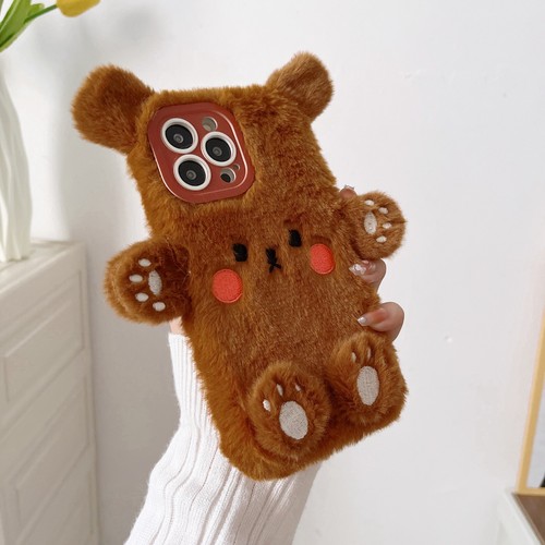 Lindas fundas de teléfono suaves cálidas a prueba de golpes con carcasa de felpa de oso para iPhone Samsung - Imagen 22 de 24