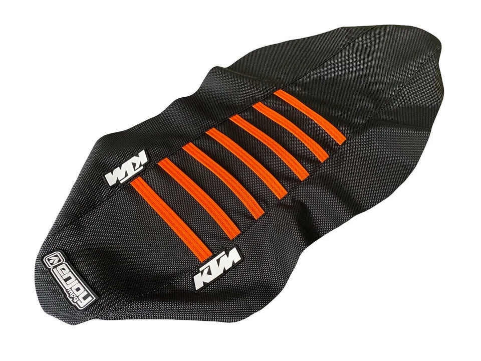 2008-2018 KTM 690 Enduro R SMC Seat Cover  ALL BLACK w/ ORANGE RIBS LOGO #235 - Image 2 of 4