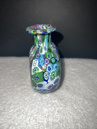 Murano Vintage EUC Millifiore Fratelli Toso 1910 Vase, Green Blue Red Wht,3.25”T - Picture 2 of 6