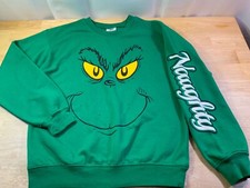 Girl  s The Grinch Sweatshirt Sz S-3/5 says Naughty on Left Arm-Awesome Looking 