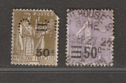 FRANCE 50c Surcharge pair