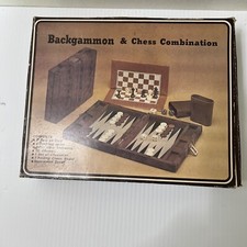 Vintage Backgammon Game Stripe Brown Velvet Set Briefcase Folding Travel Case