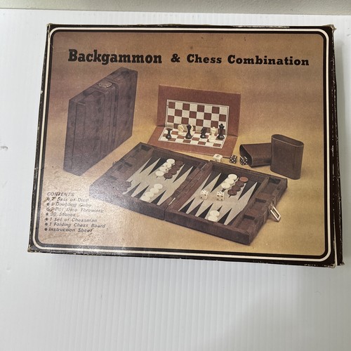 Vintage Backgammon Spiel Streifen Braun Samt Set Aktentasche Klapp Reisekoffer