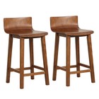 24.5" Wood Bar Stools Set of 2 with Solid Back & Seat Mid Century Bar Chairs