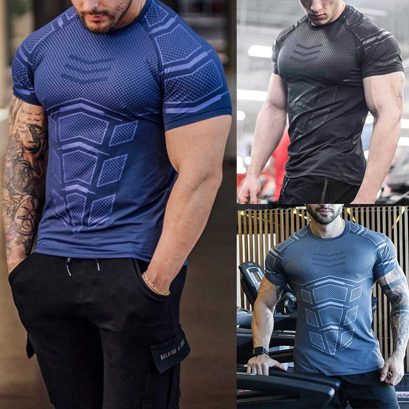 Men's Compression O Neck Quick Dry Running T shirt Tight-Fitting Fitness  Gym Top