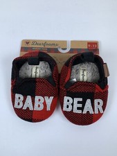 Dearfoams Baby Bear Red Black Plaid Memory Foam Slippers NEW 9-12 months S185