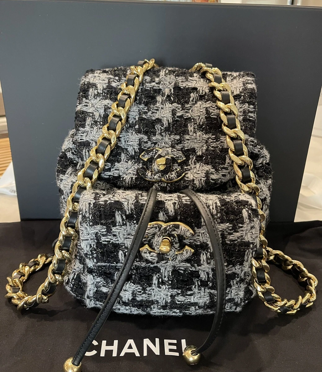 CHANEL 22K DUMA Tweed & Gold-Tone Metal, Houndstooth Backpack Bags  RECEIPT