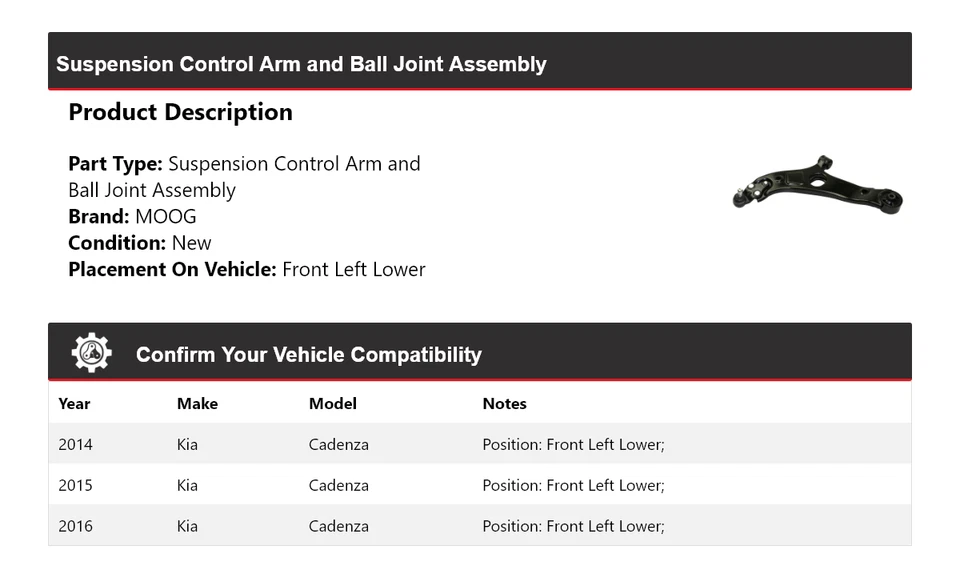 Комплект рычагов управления шаровых шарниров для KIA Cadenza 2014-2016 годов выпуска передний левый нижний MOO - Изображение 2 из 4