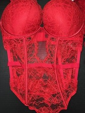 Victoria's Secret 32A 32B 34A XS BOMBSHELL TEDDY bodysuit One-piece RED Lace