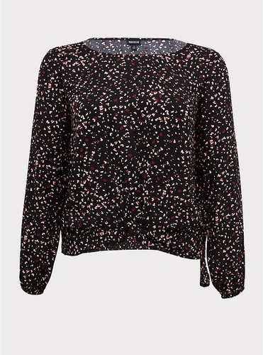 Torrid Leopard Heart Challis Twist Front Crop Blouse Black 2X #44193 - Picture 5 of 5