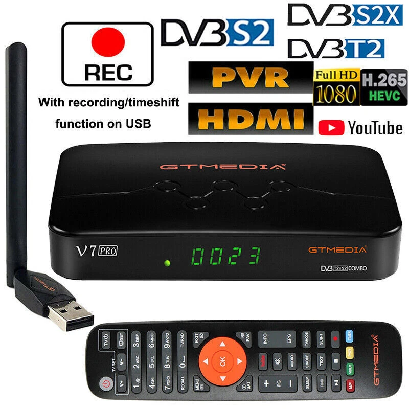 V7 Pro Twin Tuner FTA DVB-S2/T2 Satellite TV Receiver H.265 Set Top Box PVR WIFI - Image 3 of 4