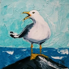 Gull Painting Seagull Wall Art Birds Artwork Original Art Impasto Painting 6х6"