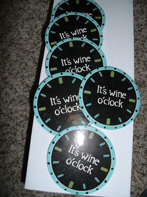 Coasters Six Wine Blue White and Green It's Wine O'Clock NEW