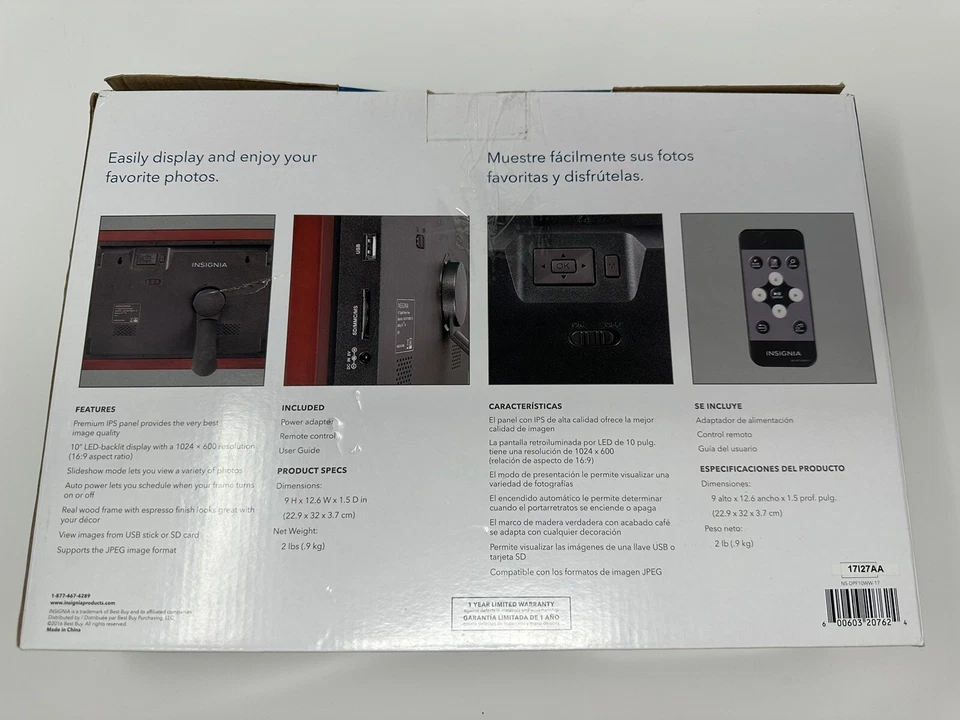 Digital Photo Frame 10" Insignia Premium IPS Panel Espresso Wood Frame Open Box - Image 2 of 2