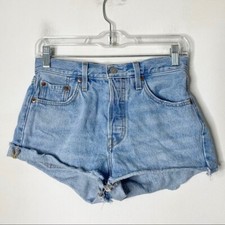 Levi s Size W 25 Button Fly 501 Denim Shorts 100 Cotton Raw Hem