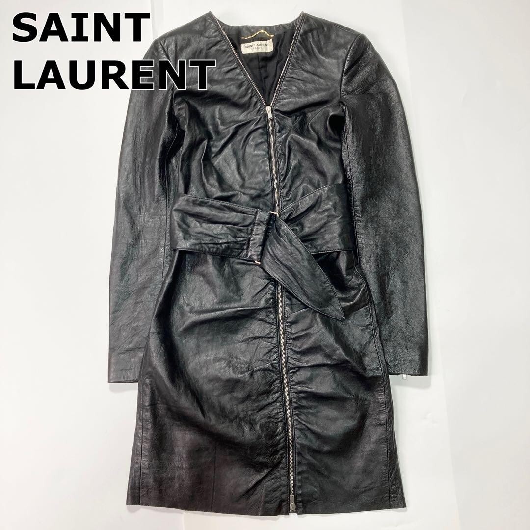 Abito SAINT LAURENT PARIS in pelle con zip pezzo unico taglia F34 donna
