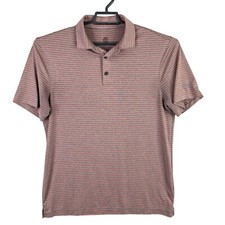 Mens Champion Gray Pink Striped Polo Shirt Short Sleeve Polyester Stretch Size M
