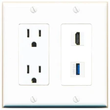 RiteAV Power Outlet and HD USB-3 Wall Plate Decorative [White]