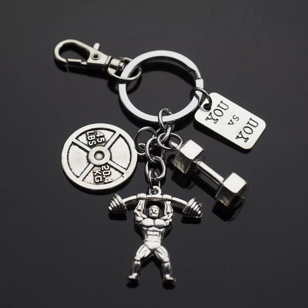You vs You Weight Lifting Muscle Dumbbell 45lbs 20.4 KG Keychain Key Chain Clip