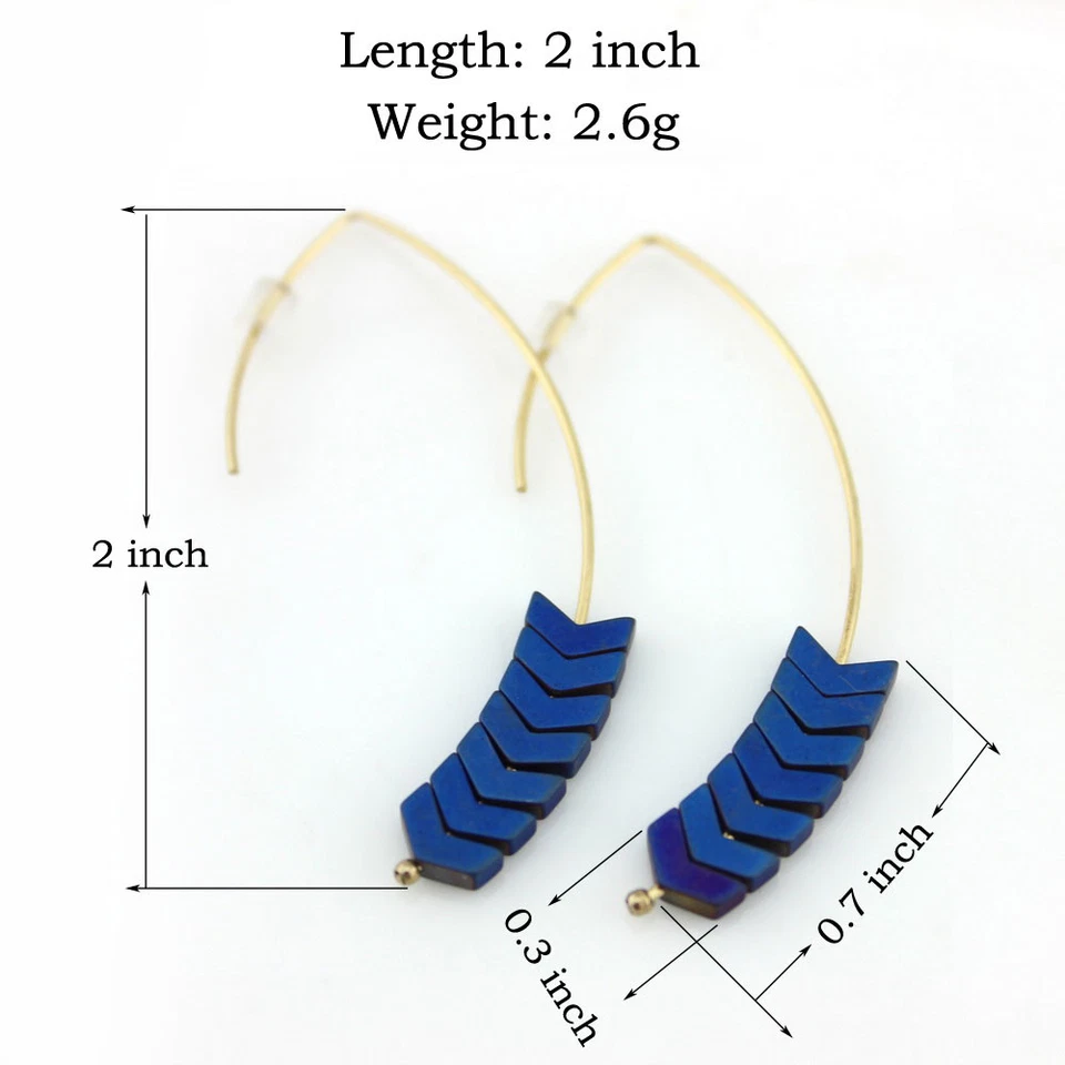 Chevron Hematite Stone Threader Hang Earrings Women Handmade Arrowhead Earrings - Image 3 of 4