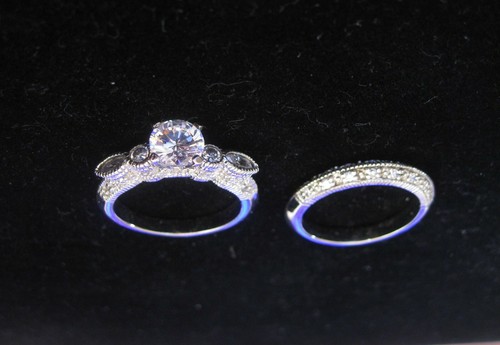 EHERING SET RINGE STERLINGSILBER & ROHADIUM W CZs, GRÖSSEN 6-7 & 8 mit OHRRINGEN - Bild 2 von 4