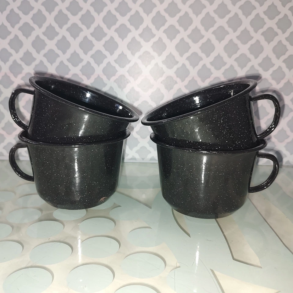 Taza de porcelana esmaltada blanco y negro salpicaduras 9 OZ Texsport Foto 2 de 4