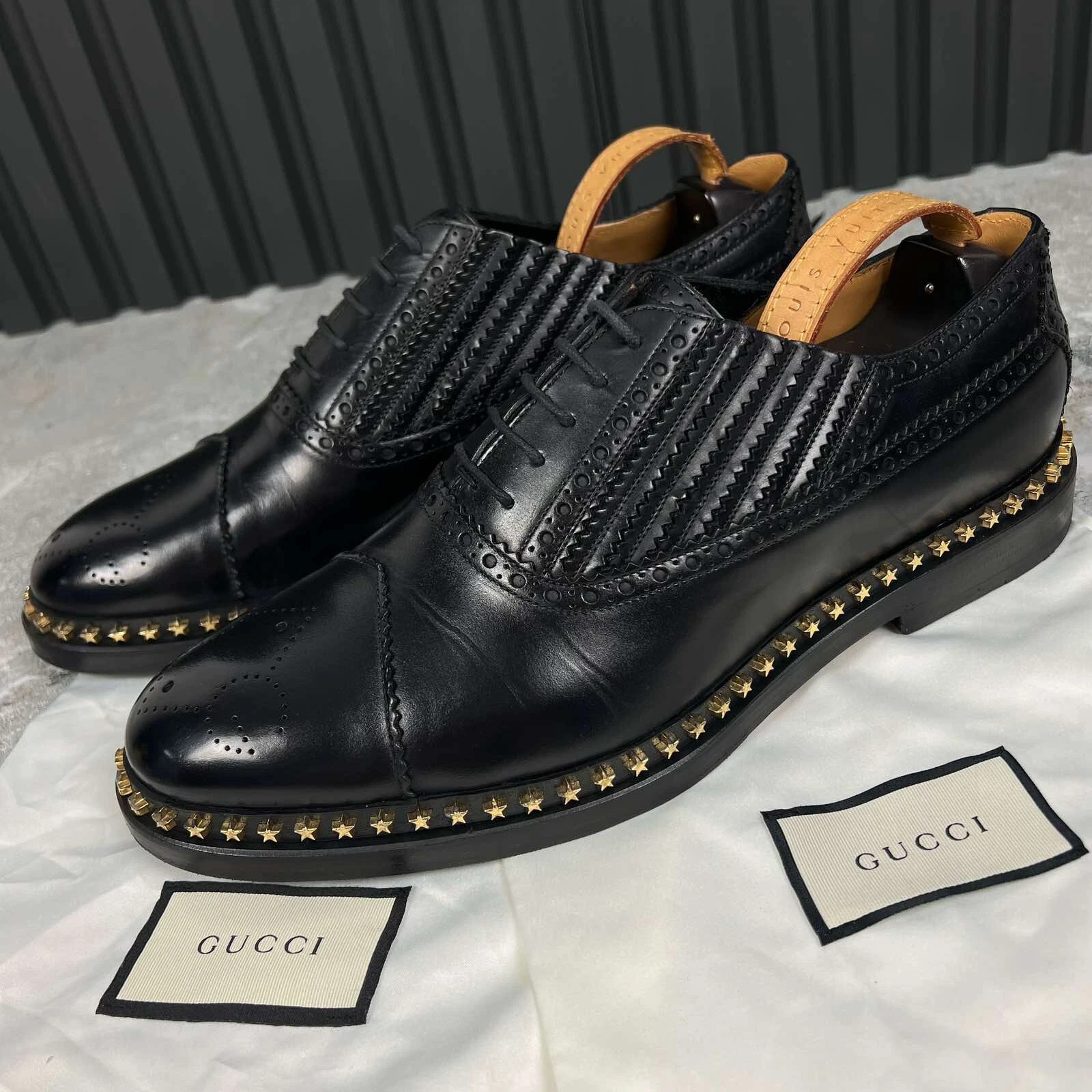 Cuir blanc à lacets Gucci Derby Stars garniture 9,5 G ou 10,5 US ou 43,