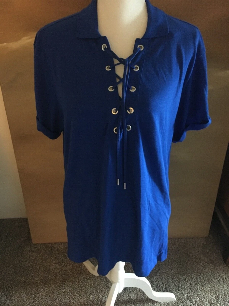 NWT Women s Polo Ralph Lauren Lace Up Shirt Royal Blue -Size LG