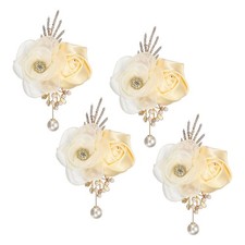 Rose Boutonnieres for Men, 4Pcs Mens Boutonnieres Lapel Flower, Apricot