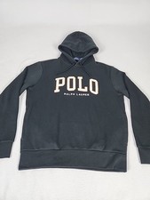 Polo Ralph Lauren Big Pony Pullover Hoodie Sweatshirt Size M Men's Black Pockets