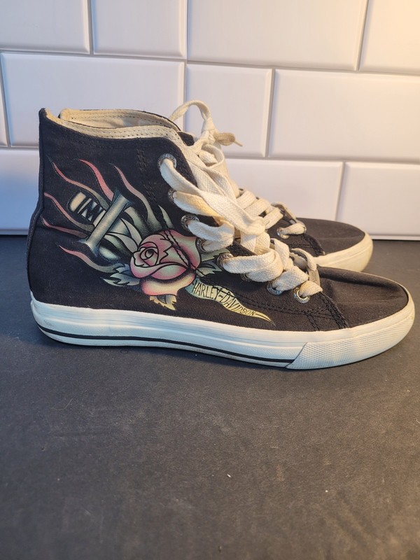 Harley Davidson Women's Hi-Top Shoes W/ Great Graphics Size 7 1/2