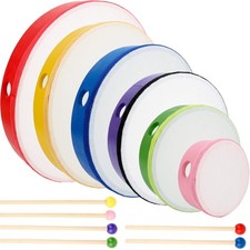 6 Pack Kids Hand Drums Wood Frame Drum Set with Drum Sticks 12 Inch 10 Inch 8...