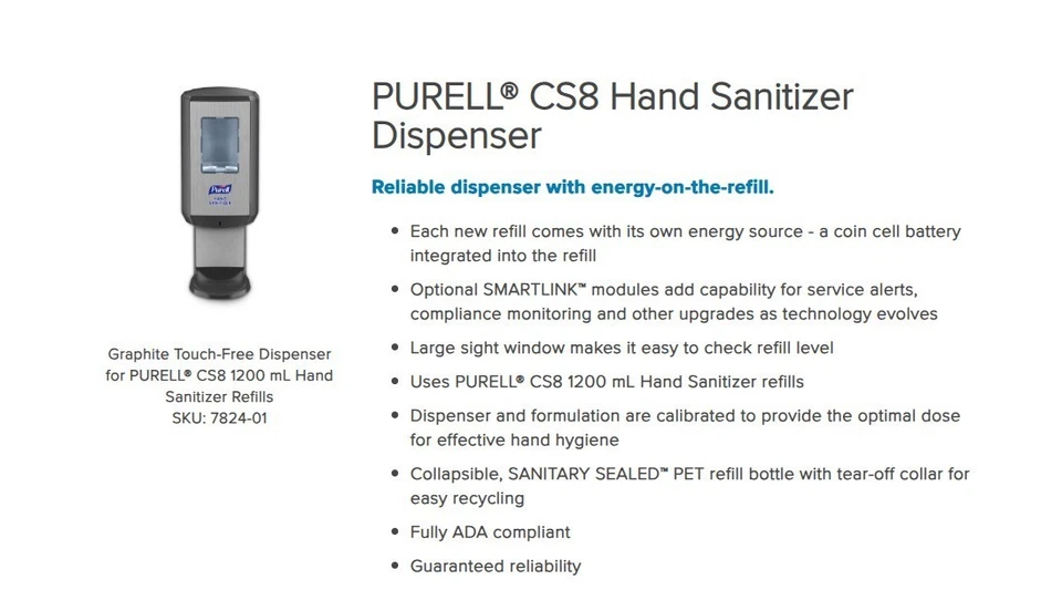 Dispensador desinfectante de manos automático PURELL CS8 grafito + 2 recambios de espuma 7824.7851-02 Foto 3 de 4