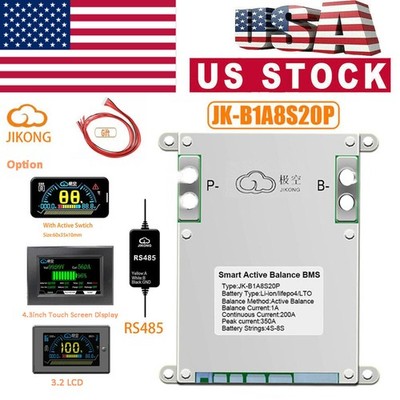 JK 4S-8S 200A Smart BMS Li-ion LiFePo4 Battery 1A Active Balanced BT/RS485 lot