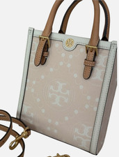 Tory Burch Mini T Monogram Tote w Leather Trim Crossbody Pale Pink NWT