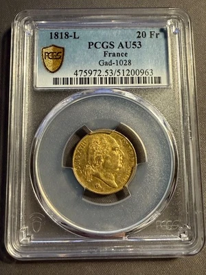 20 Francs Or Louis XVIII 1818 L (Bayonne) NGC AU53 - Photo 1/4