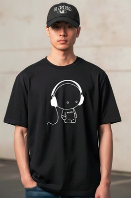 Musik Mann Kopfhörer T-Shirt, lustig minimalistisch DJ Musikliebhaber Grafik T-Shirt