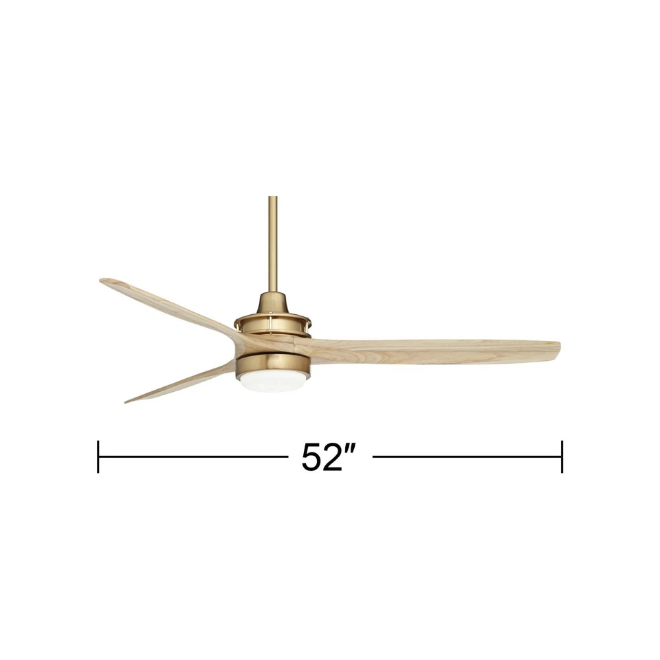 52" Windspun Soft Brass and Natural Wood LED Ceiling Fan with Remote - Image 4 of 4