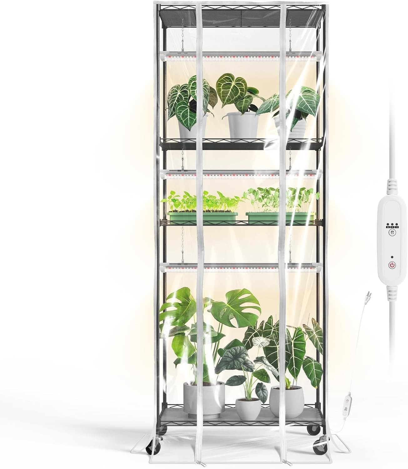 Indoor Greenhouse with Grow Light, Metal Plant Stand with 3 